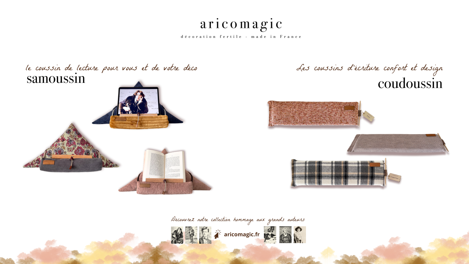 aricomagic marque française samoussin et coudoussin coussin de lecture et d'écriture