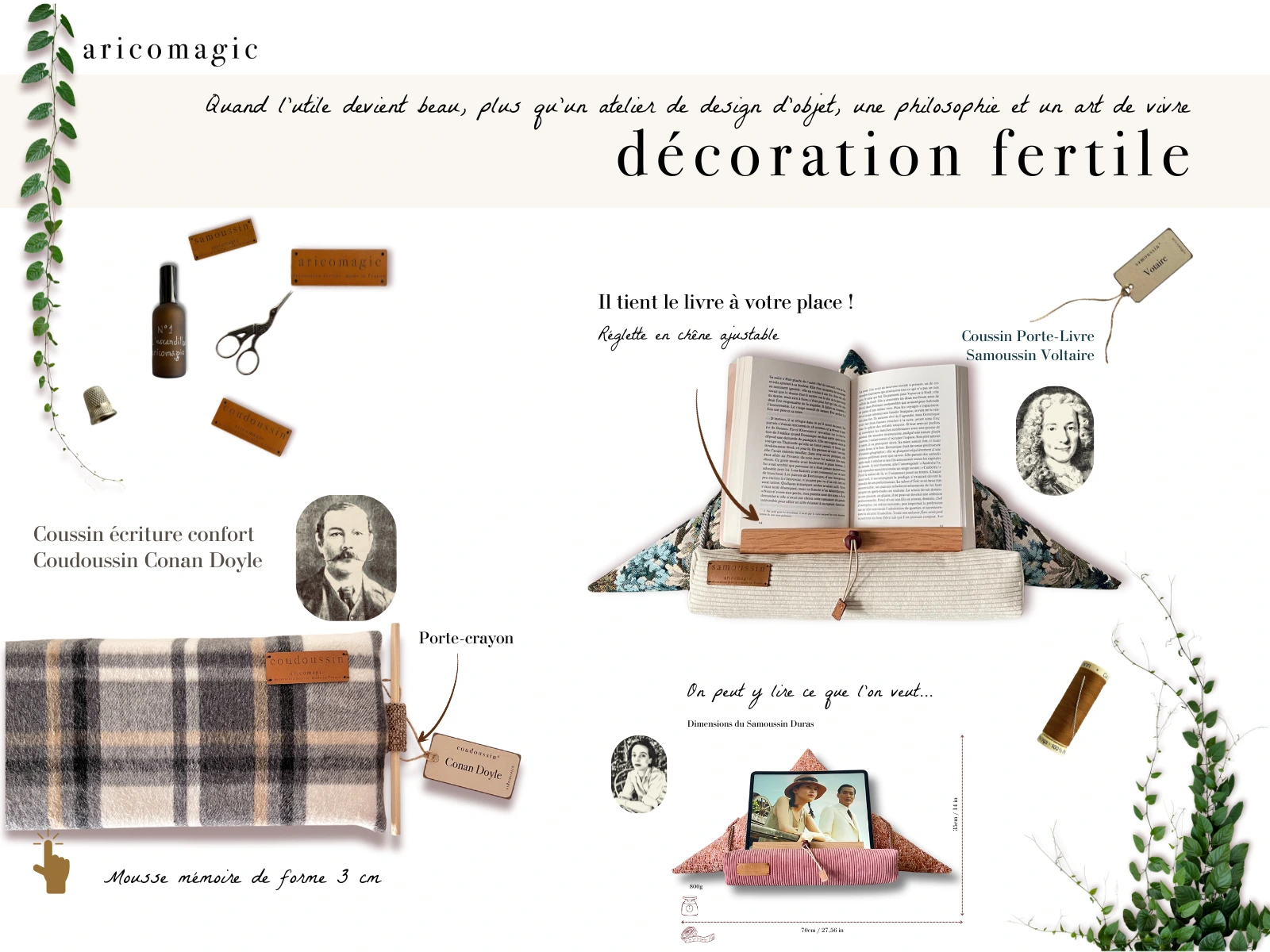 Coussin de lecture samoussin et coussin écriture confort coudoussin fabriqué en France par aricomagic